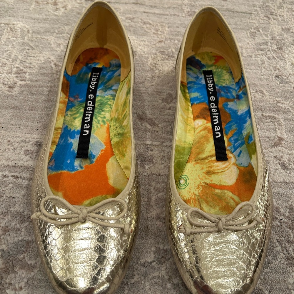 Libby Edelman Shimmering Gold Textured Flats